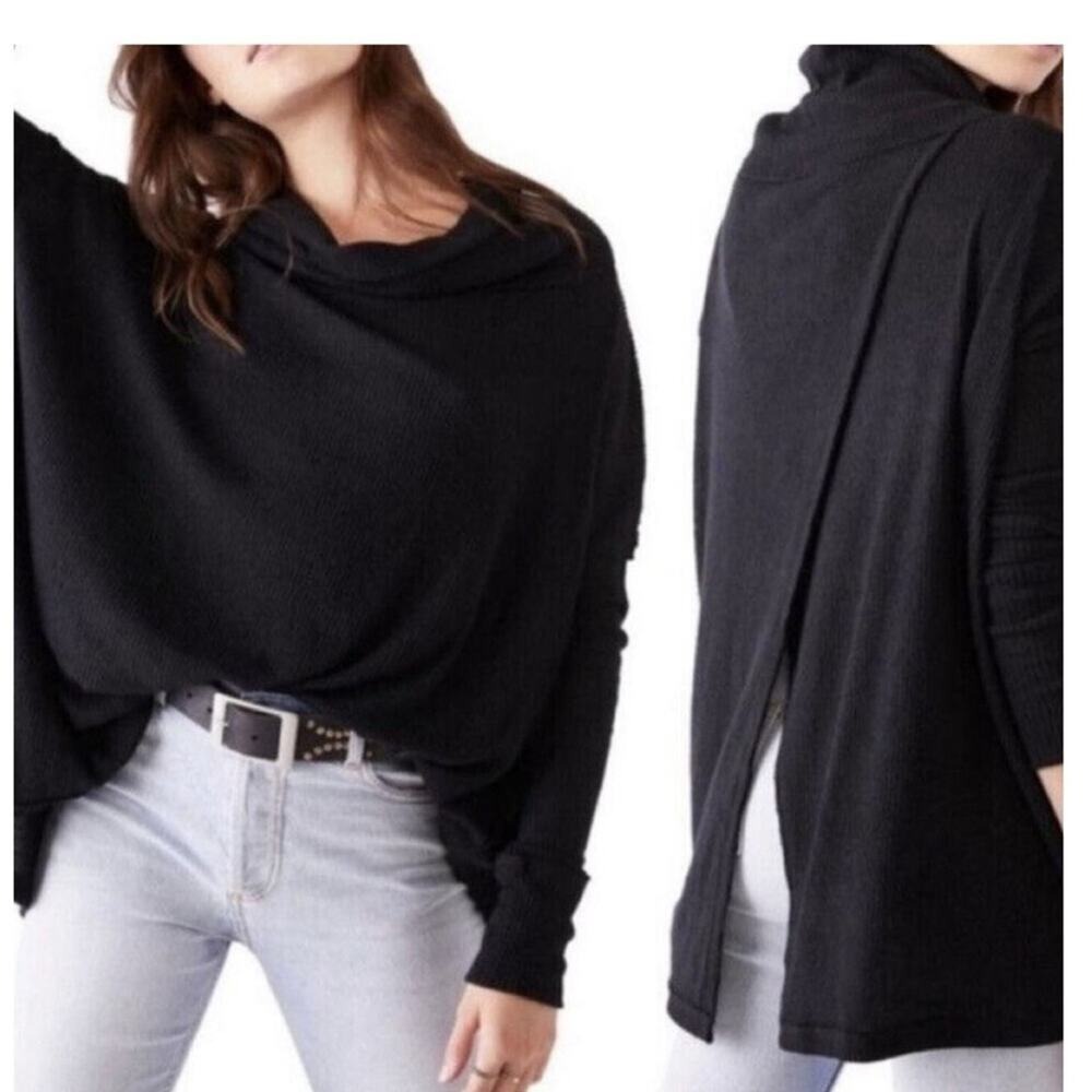 NWT Free People Juicy Cowl Neck Thermal Top Women's XS Black Boho Chic